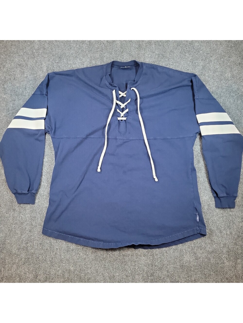 Spirit Jersey St Croix USVI Lace Up Hockey Sweatshirt Navy Blue Sz L Flawed 533
